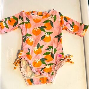 Ruffle Butts Pink and Orange Floral swimsuit
